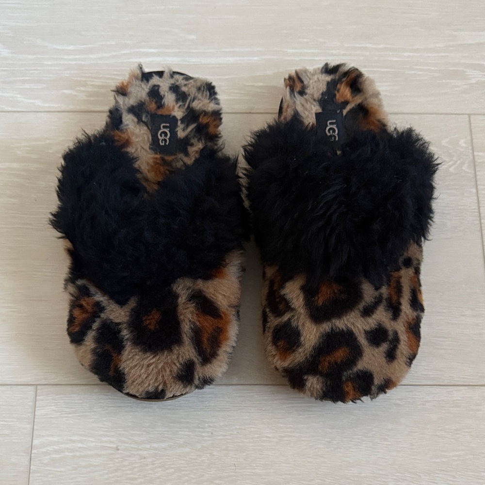 UGG Leopard Print Slippers with Black Fur